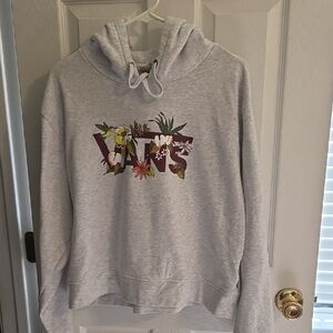 Vans Light Gray Cropped Hoodie with Floral Logo